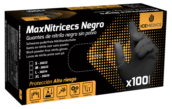 Guantes de nitrilo negro, XL, sin látex, sin polvo, resistencia y comodidad  superiores